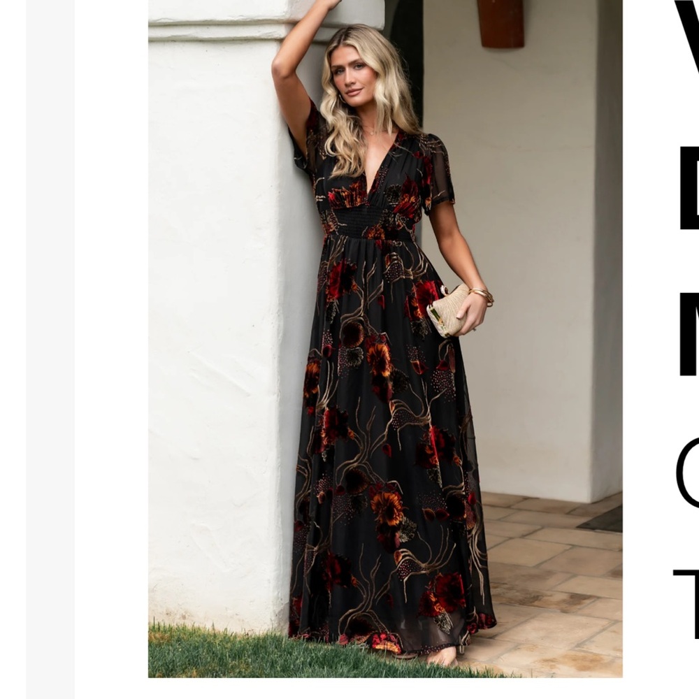 Baltic Born Black and Red Floral Maxi Dress